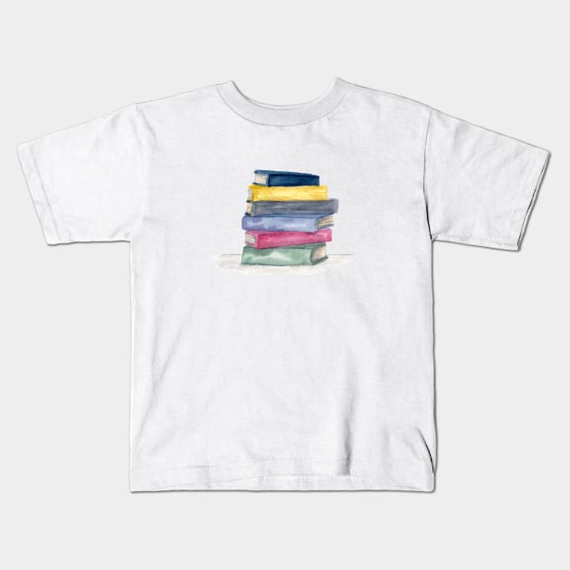 Watercolor Stack of Books Kids T-Shirt by Harpleydesign